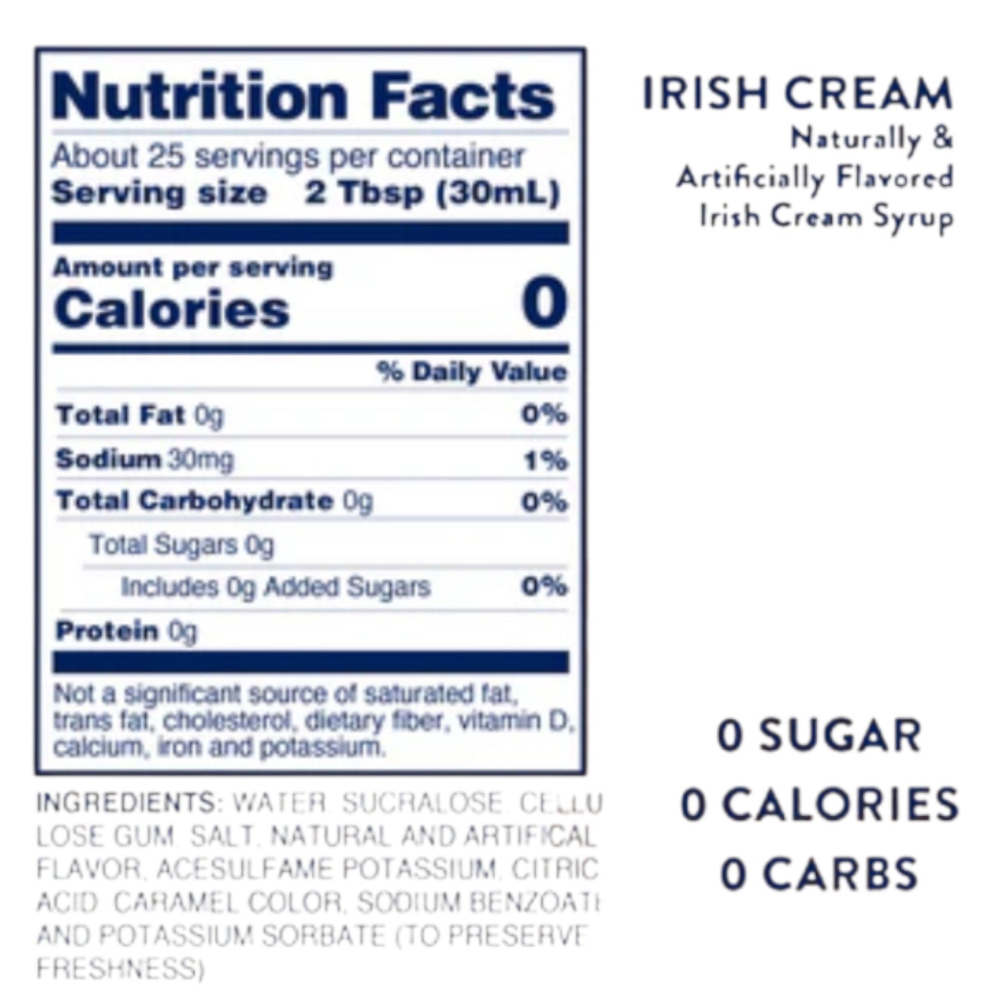 Skinny Syrup - Irish Cream Syrup - 750ml