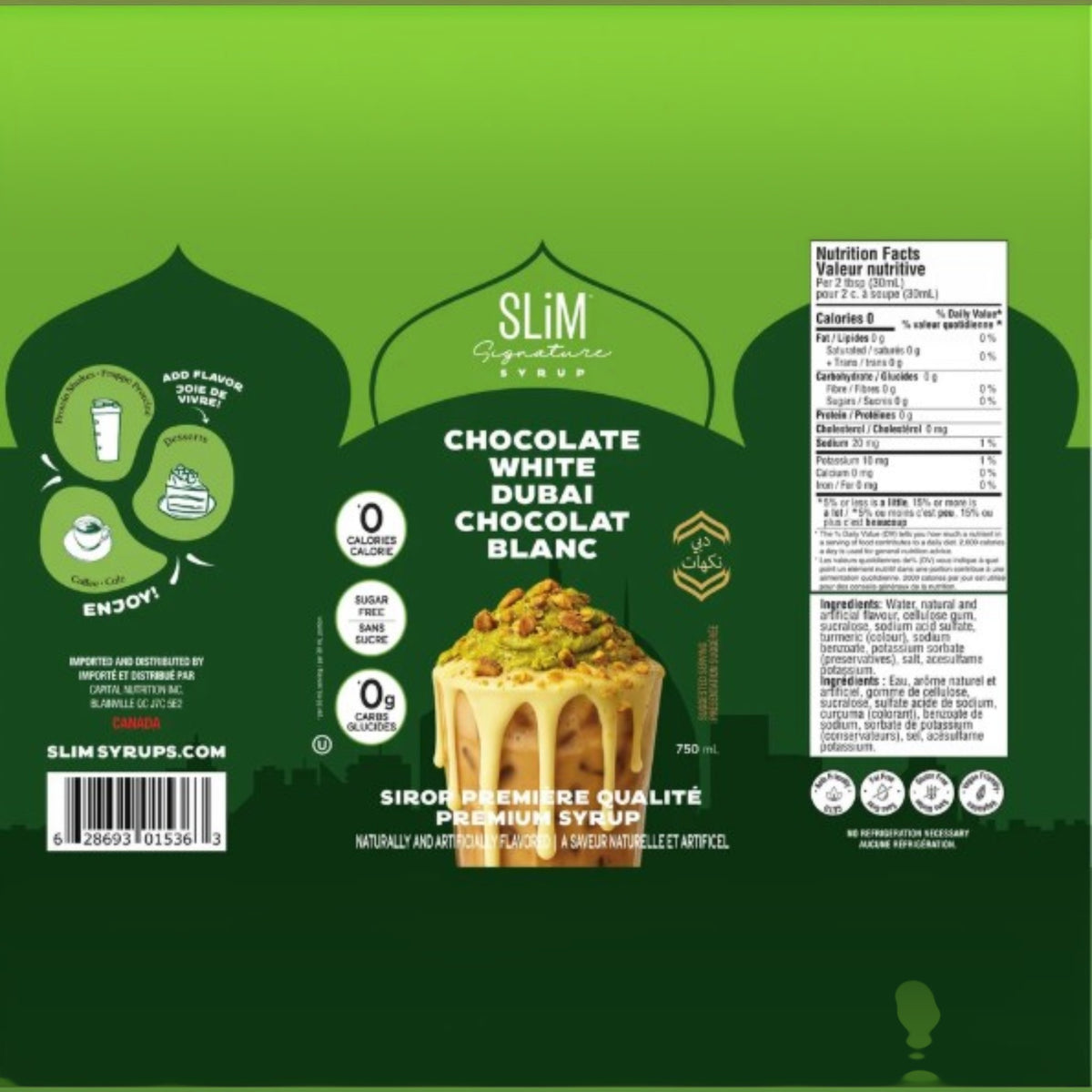 Slim Syrup - Sugar Free Dubai White Chocolate Syrup - 750ml