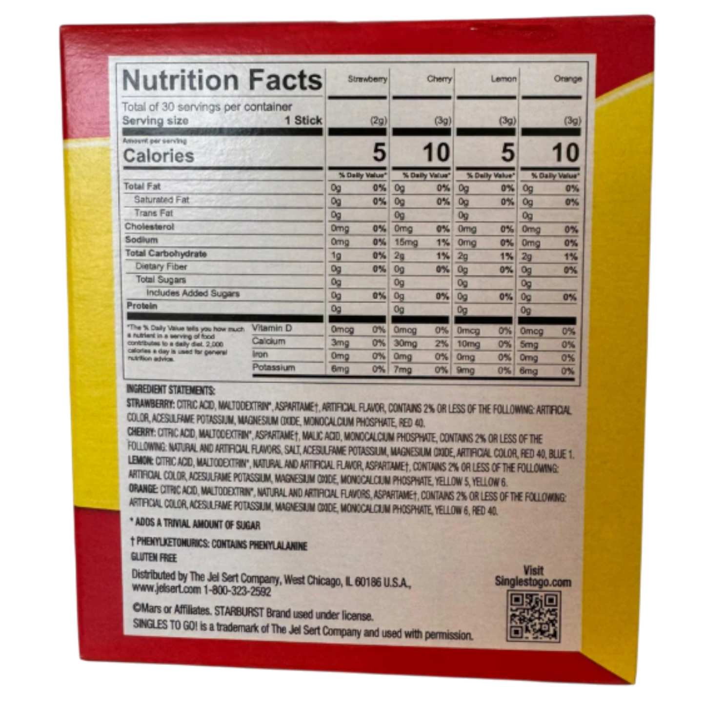 Starburst Sugar Free - Singles to Go Powdered Drink Mix - 30 Servings