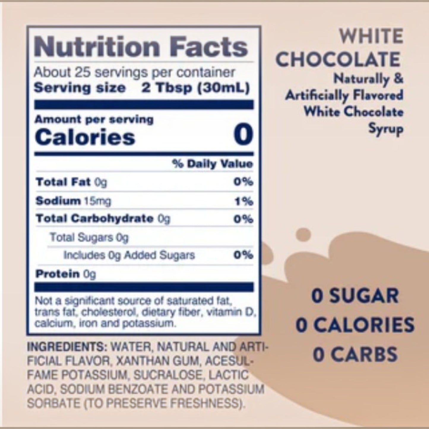 Skinny Syrup - White Chocolate Syrup - 750ml